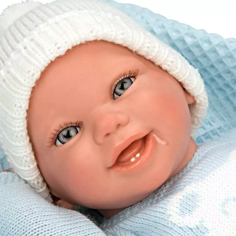 Doll Baby Paolo with blue blanket and accessories - 40 cm.