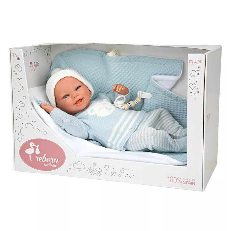 Doll Baby Paolo with blue blanket and accessories - 40 cm.