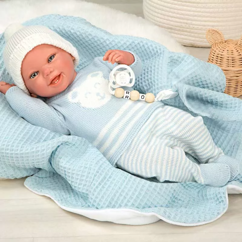 Doll Baby Paolo with blue blanket and accessories - 40 cm.