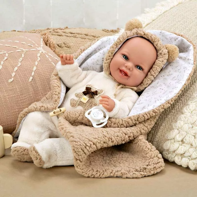 Doll-baby in bear romper with real weight - 35 cm