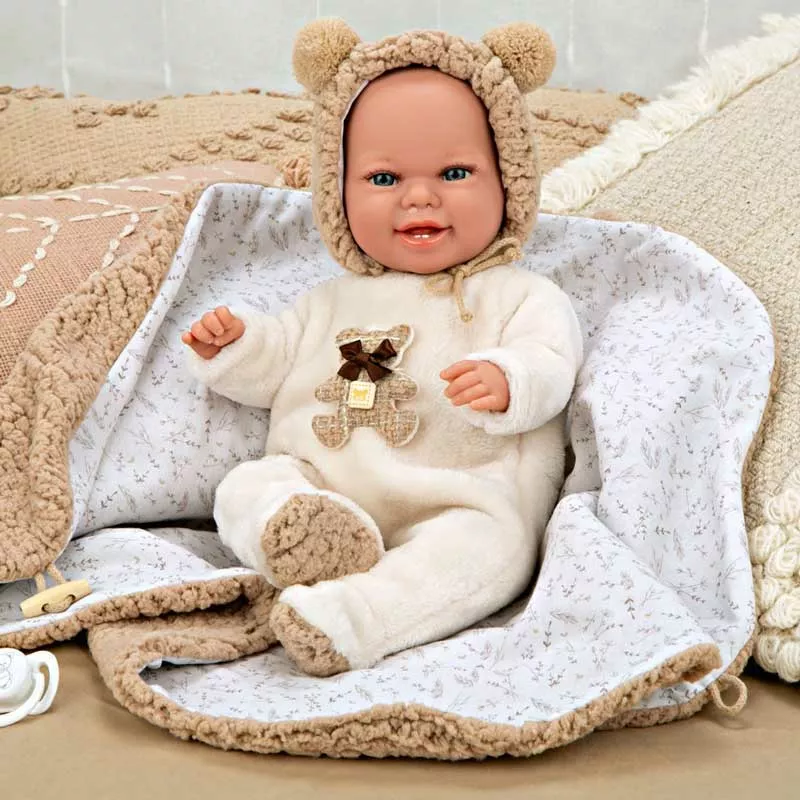 Doll-baby in bear romper with real weight - 35 cm