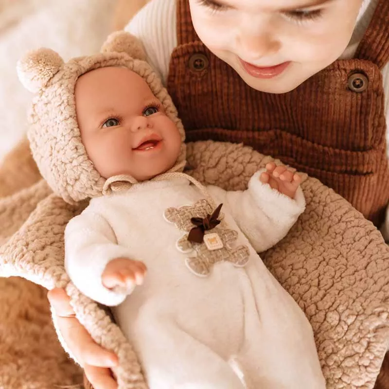 Doll-baby in bear romper with real weight - 35 cm