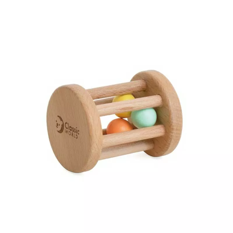 Box of wooden toys for babies 0-6 months