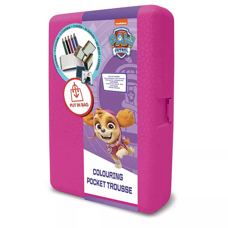 Розова кутия за съхранение "Paw Patrol" с аксесоари за оцветяване и 3 печата 