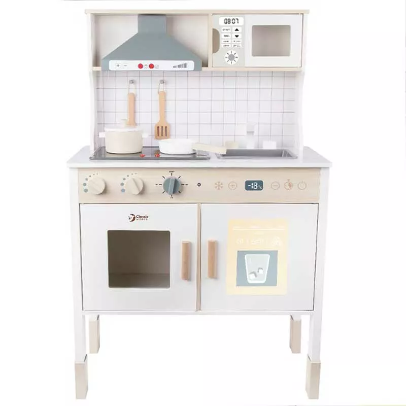 Modern wooden play kitchen in white color by Classic World.