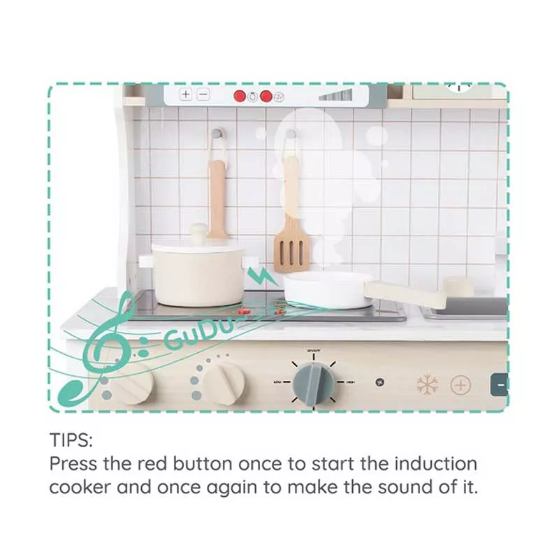 Modern wooden play kitchen in white color by Classic World.