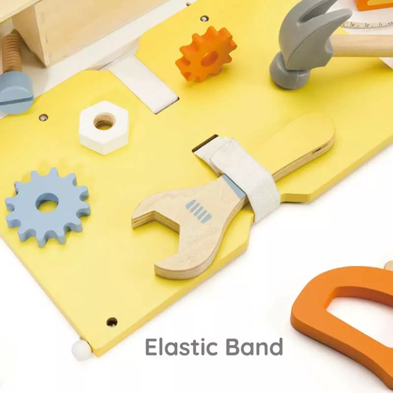 Modern wooden toolbox with tools for kids by Classic World.