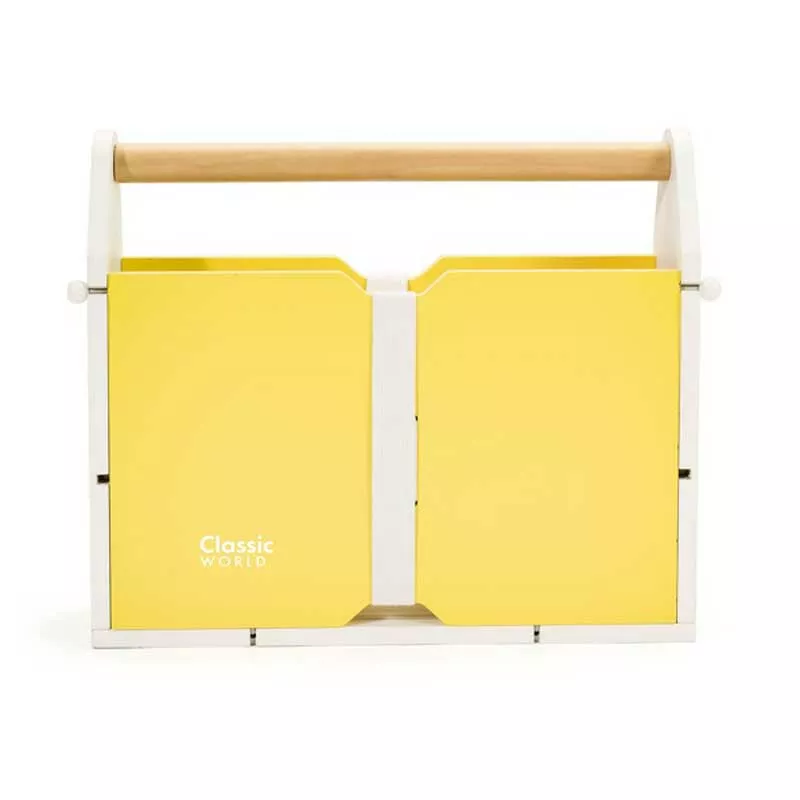 Modern wooden toolbox with tools for kids by Classic World.