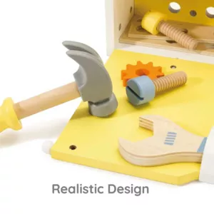 Modern wooden toolbox with tools for kids by Classic World.