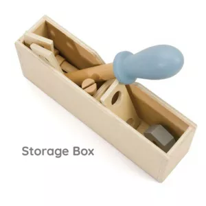 Modern wooden toolbox with tools for kids by Classic World.