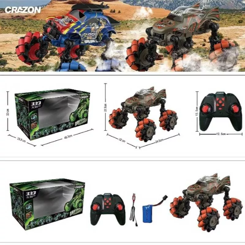 Off-road jeep with foldable wheels and RC control 1:18
