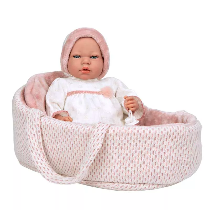Crying doll-baby Lucia in a pink crib and a pacifier - 40 cm