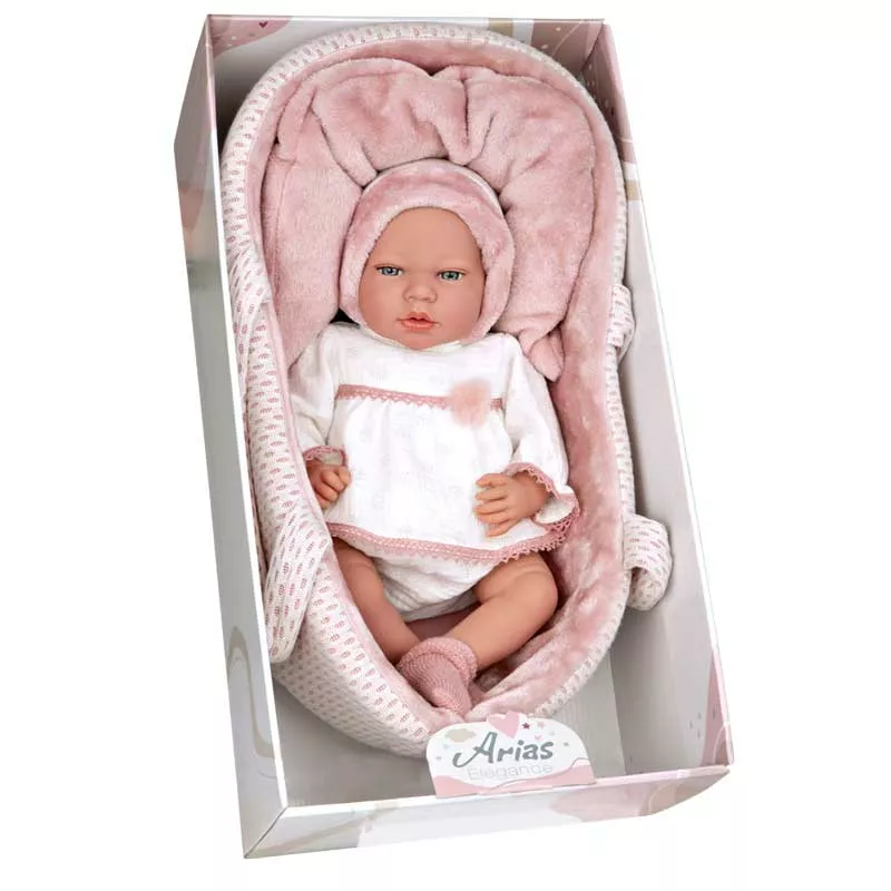 Crying doll-baby Lucia in a pink crib and a pacifier - 40 cm