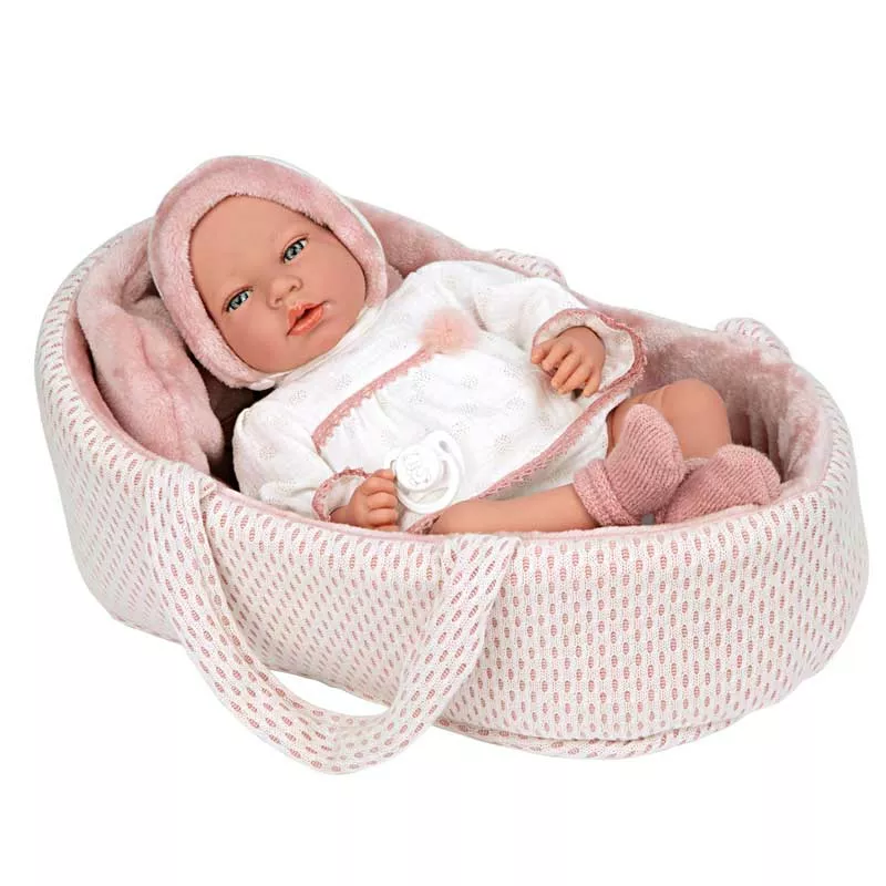 Crying doll-baby Lucia in a pink crib and a pacifier - 40 cm
