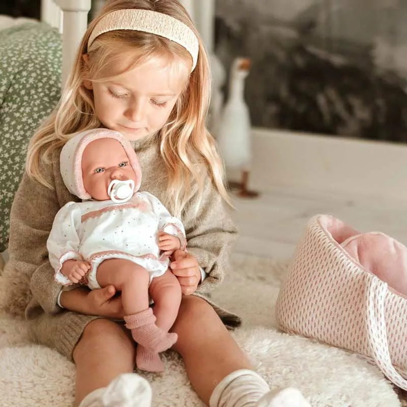 Crying doll-baby Lucia in a pink crib and a pacifier - 40 cm