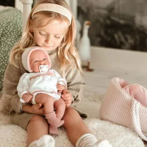 Crying doll-baby Lucia in a pink crib and a pacifier - 40 cm