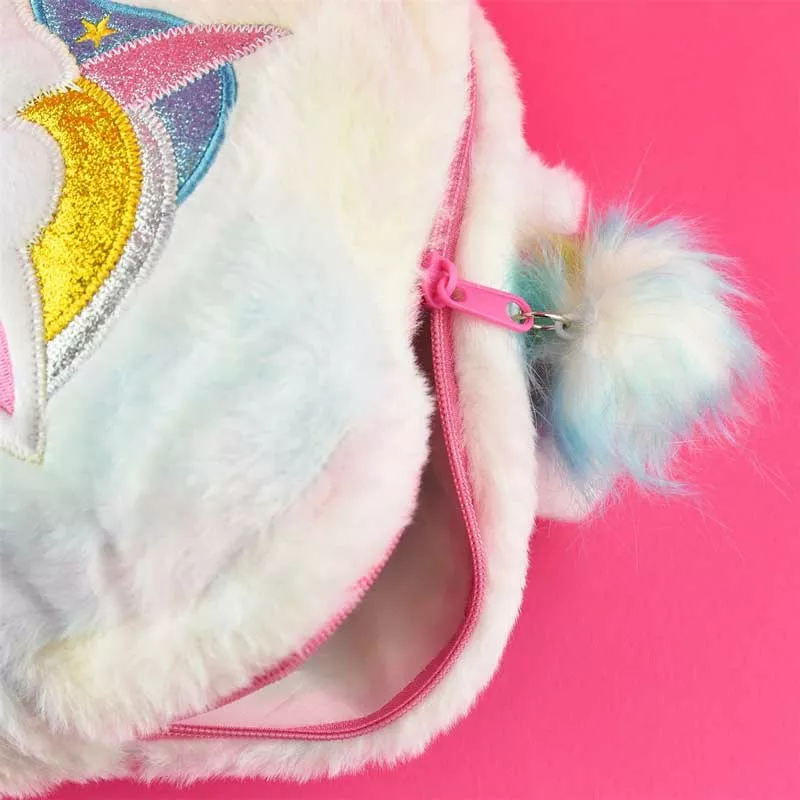 Plush backpack for girls "Colorful unicorn", 32 cm