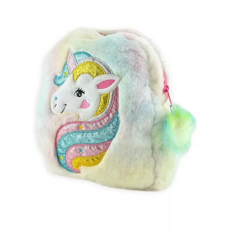 Plush backpack for girls "Colorful unicorn", 32 cm