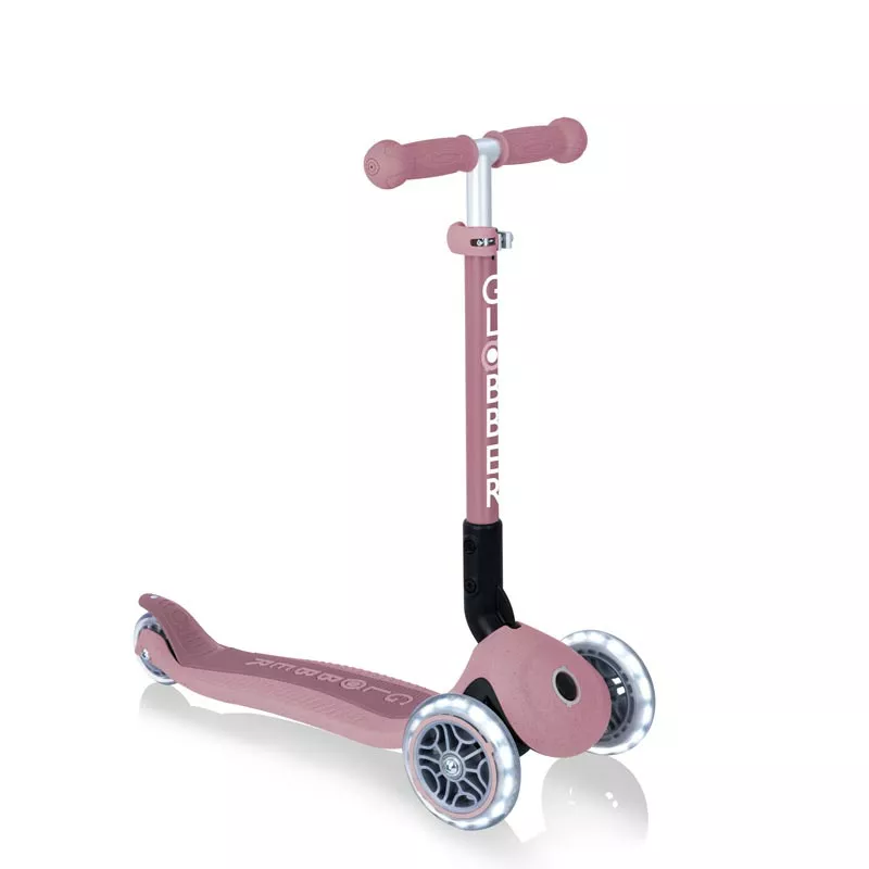 Folding eco scooter with 3 wheels GLOBBER JUNIOR FOLDABLE LIGHTS ECOLOGIC - berry color