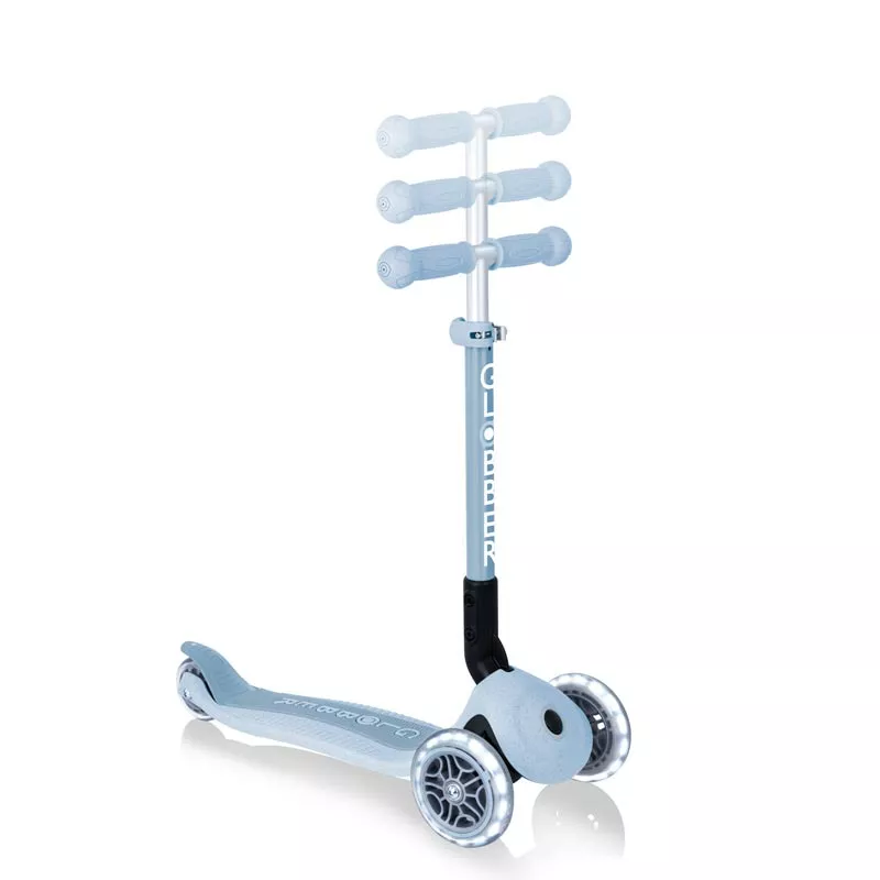 Folding eco scooter with 3 wheels GLOBBER JUNIOR FOLDABLE LIGHTS ECOLOGIC - blueberry color