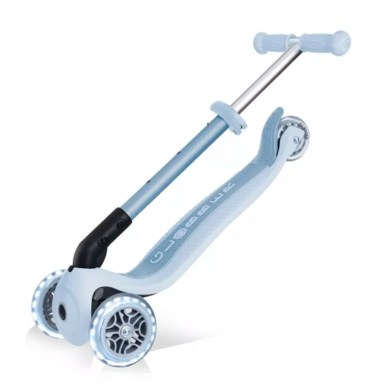 Folding eco scooter with 3 wheels GLOBBER JUNIOR FOLDABLE LIGHTS ECOLOGIC - blueberry color