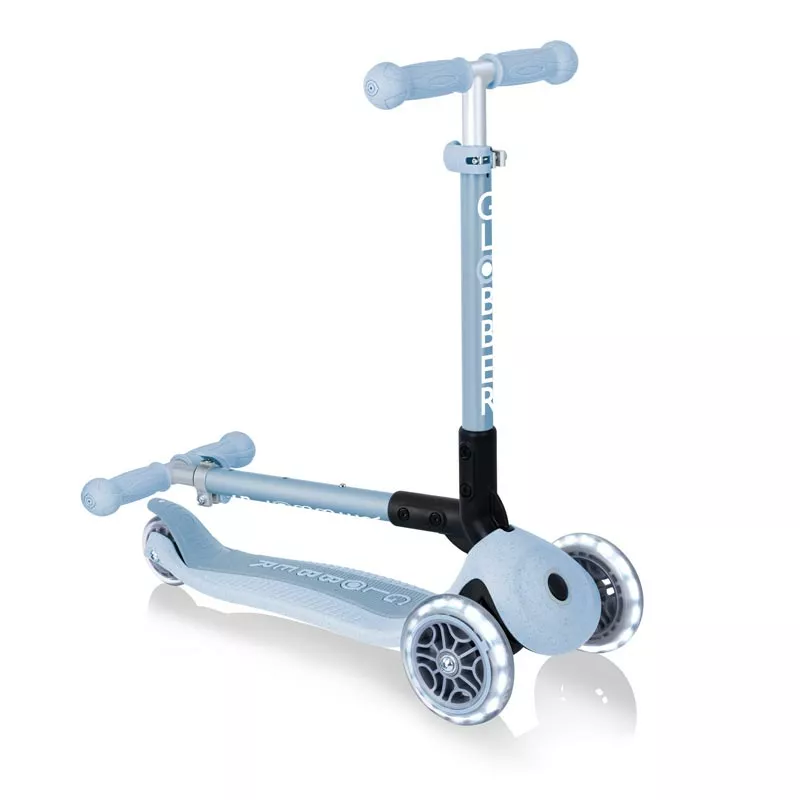 Folding eco scooter with 3 wheels GLOBBER JUNIOR FOLDABLE LIGHTS ECOLOGIC - blueberry color