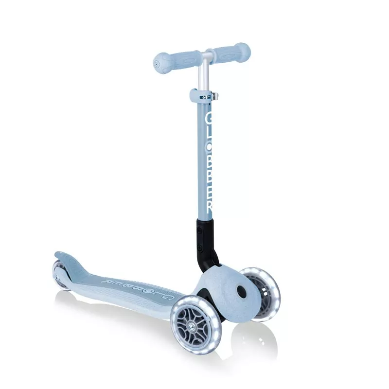 Folding eco scooter with 3 wheels GLOBBER JUNIOR FOLDABLE LIGHTS ECOLOGIC - blueberry color