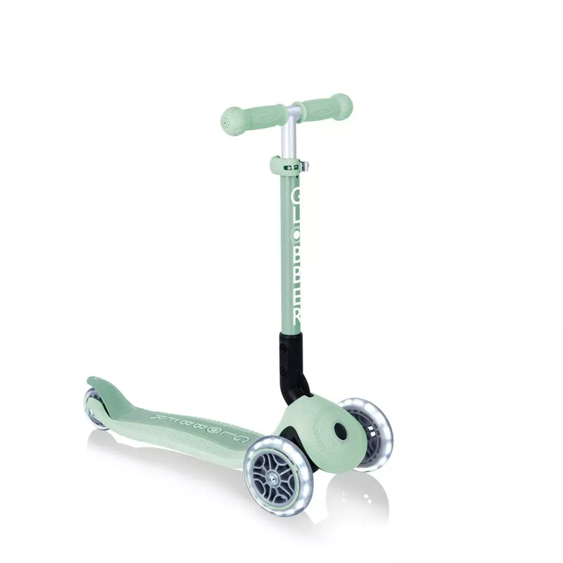 Folding eco scooter with 3 wheels GLOBBER JUNIOR FOLDABLE LIGHTS ECOLOGIC - pistachio color