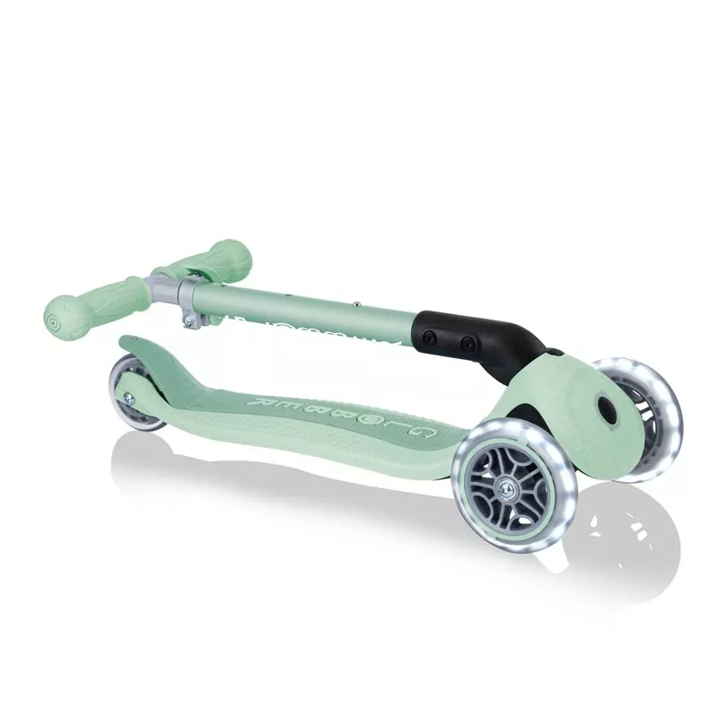 Folding eco scooter with 3 wheels GLOBBER JUNIOR FOLDABLE LIGHTS ECOLOGIC - pistachio color