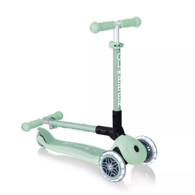 Folding eco scooter with 3 wheels GLOBBER JUNIOR FOLDABLE LIGHTS ECOLOGIC - pistachio color