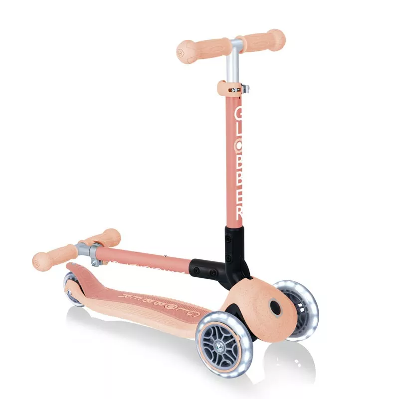 Foldable eco scooter with 3 wheels GLOBBER JUNIOR FOLDABLE LIGHTS ECOLOGIC - peach color