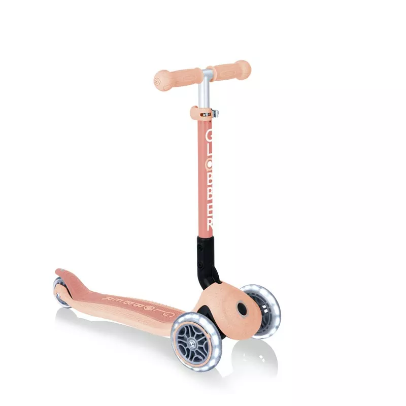 Foldable eco scooter with 3 wheels GLOBBER JUNIOR FOLDABLE LIGHTS ECOLOGIC - peach color