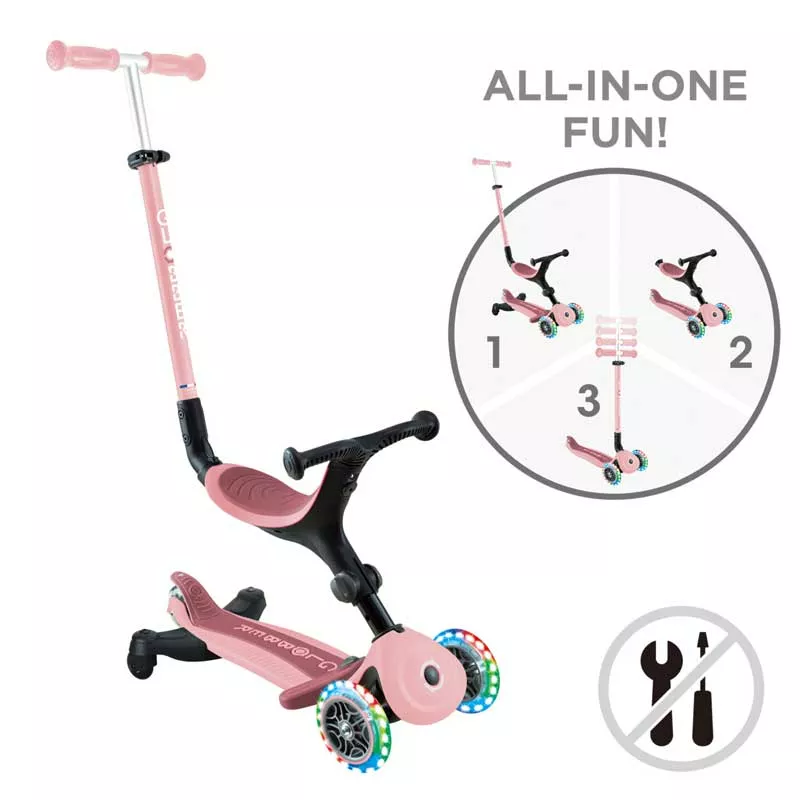 Folding scooter 5 in 1 GLOBBER GO UP ACTIVE LIGHTS 360° - pastel pink