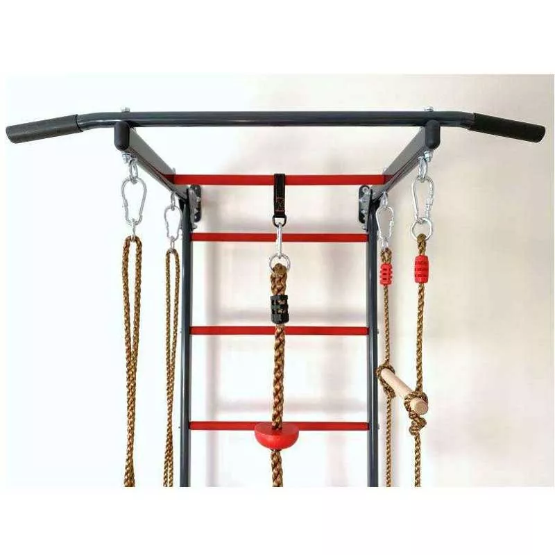 Шведска стена за детска гимнастика, метална, с аксесоари, сива