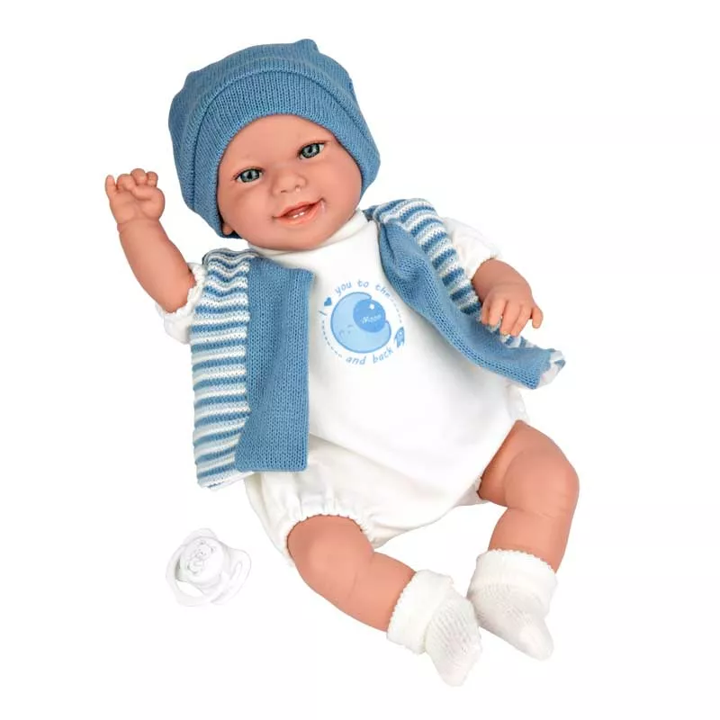 Laughing doll-baby Mateo in sea blue, actual weight - 35 cm