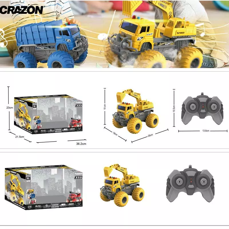 Construction digger with sound and light effects, RC 1:16