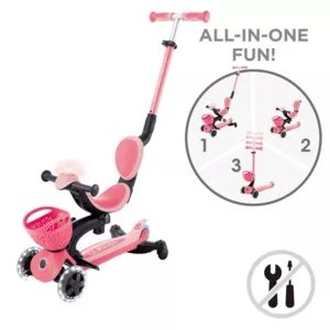 Тротинетка 5 в 1 GLOBBER GO UP BABY LEARN 360° FLASH LIGHTS, розова