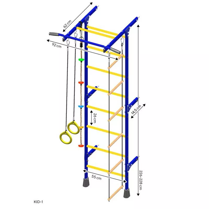 Swedish wall for children's gymnastics, metal, with accessories, two-tone