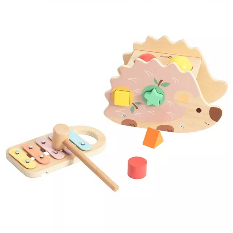Funny wooden hedgehog - sorter with xylophone in pastel colors