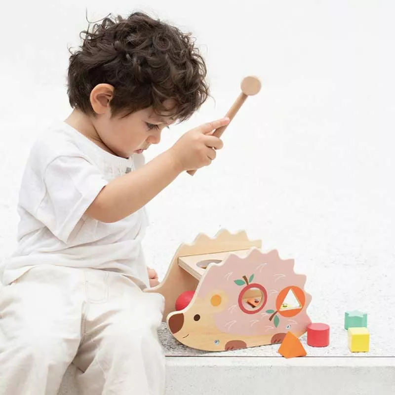 Funny wooden hedgehog - sorter with xylophone in pastel colors