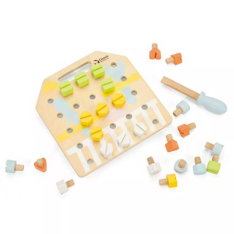 Fun wooden board for holding screws with accessories