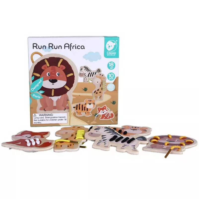 Fun children's game - stringing beads, African animals