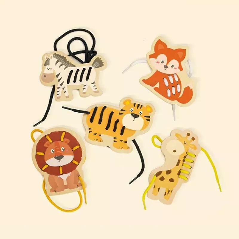 Fun children's game - stringing beads, African animals
