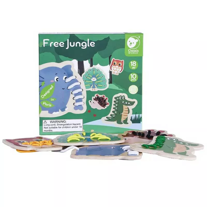 Fun children's game - stringing, Jungle animals