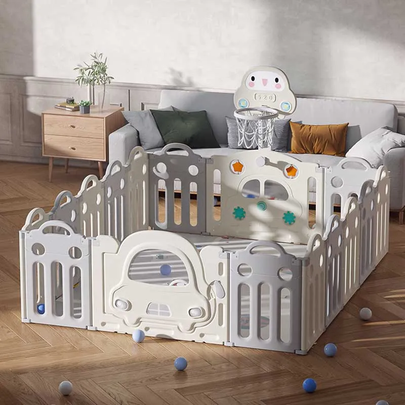 Бебешка ограда с баскетболен кош и табло с активности - Сива кола