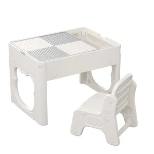 Детска маса 2 в 1 с конструктор 100 части и два стола