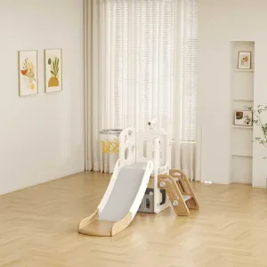 Детска пързалка с телескоп и баскетболен кош - кафява