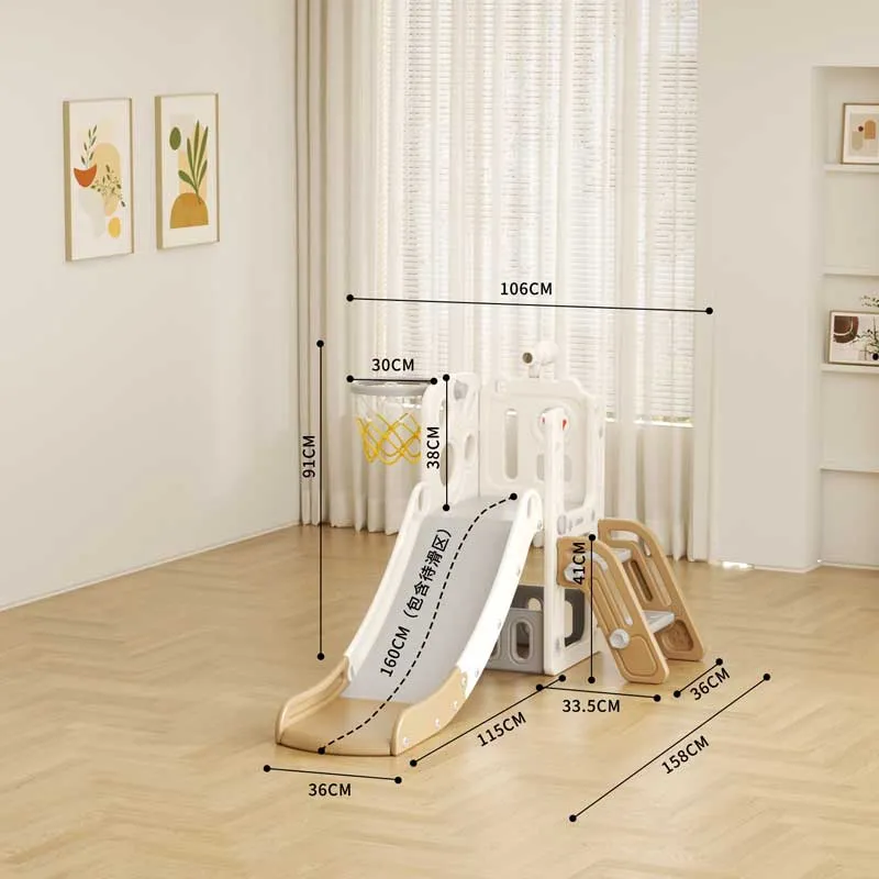 Children's slide with telescope and basketball hoop - brown