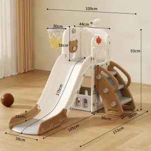 Детска пързалка с телескоп и баскетболен кош, Кафяво мече