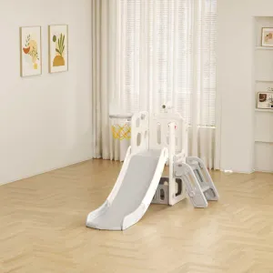 Детска пързалка с телескоп и баскетболен кош - сива